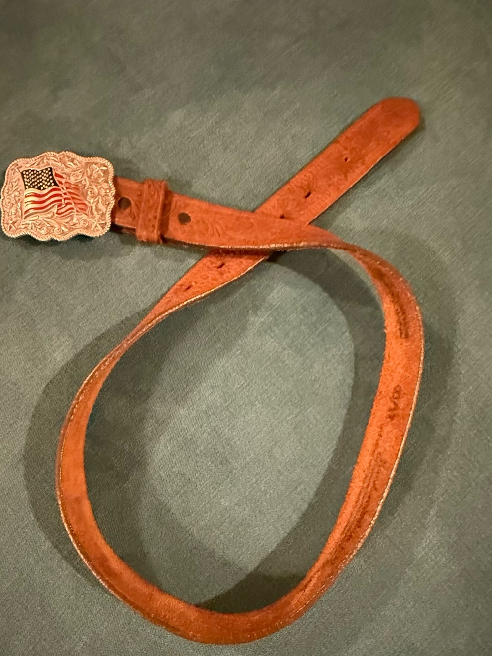 Justin Boots Brown Leather Belt with Silver American Flag Buckle - Picture 3 of 12
